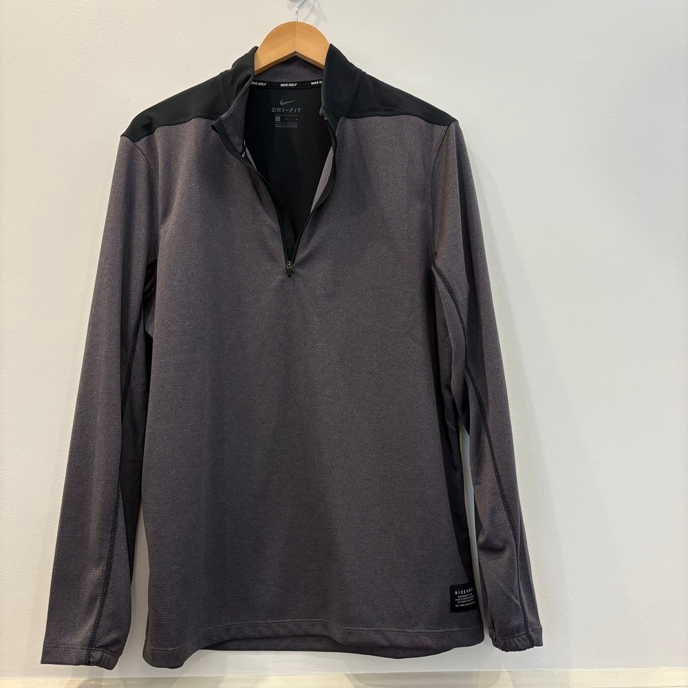 Nike Golf Mens Dri-FIT Quarter‎ Zip Pullover Grey Black Large Performance
